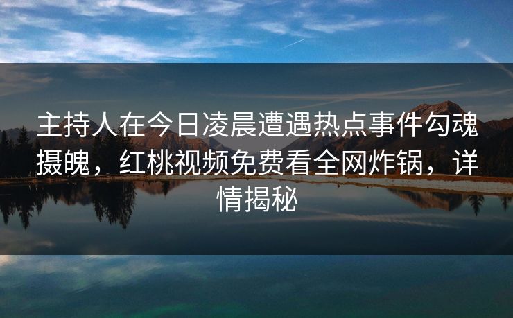 主持人在今日凌晨遭遇热点事件勾魂摄魄，红桃视频免费看全网炸锅，详情揭秘